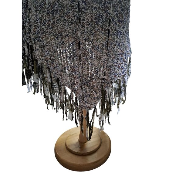 Chico's Boho Open-Knit Fringe Poncho Shawl Wrap Earthy Festival Multicolor - Picture 6 of 12